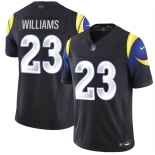 Men's Los Angeles Rams #23 Kyren Williams midnight blue 2025 F.U.S.E. “Rivalries” Vapor Limited Football Stitched Jersey Men's Los Angeles Rams #23 Kyren Williams midnight blue 2025 F.U.S.E. “Rivalries” Vapor Limited Football Stitched Jersey