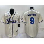 Men's Los Angeles Rams #9 Matthew Stafford Cream Stitched Cool Base Nike Baseball Jersey