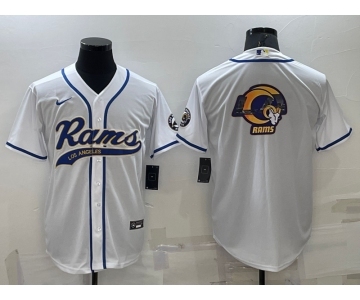 Men's Los Angeles Rams White Team Big Logo With Patch Cool Base Stitched Baseball Jersey