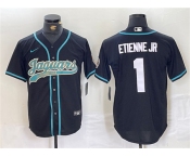 Men's Jacksonville Jaguars #1 Travis Etienne Jr. Black With Patch Cool Base Baseball Stitched Jersey