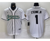 Men's Jacksonville Jaguars #1 Travis Etienne Jr. White With Patch Cool Base Baseball Stitched Jersey