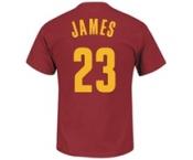 Mens Cleveland Cavaliers LeBron James Majestic Wine Player Name and Number T-Shirt-2