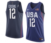 Men's Nike Team USA #12 DeMarcus Cousins Swingman Navy Blue 2016 Olympic Basketball Jersey