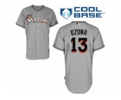 Men's Majestic Miami Marlins #13 Marcell Ozuna Replica Grey Road Cool Base MLB Jersey