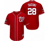 Men's Washington Nationals #28 Kurt Suzuki Replica Red Alternate 1 Cool Base 2019 World Series Champions Baseball Jersey