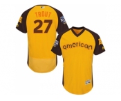 Men's Majestic Los Angeles Angels of Anaheim #27 Mike Trout Yellow 2016 All-Star American League BP Authentic Collection Flex Base MLB Jersey
