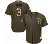 Men's Majestic Boston Red Sox #3 Babe Ruth Authentic Green Salute to Service 2018 World Series Champions MLB Jersey