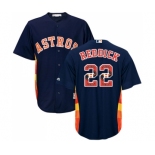 Men's Majestic Houston Astros #22 Josh Reddick Authentic Navy Blue Team Logo Fashion Cool Base MLB Jersey