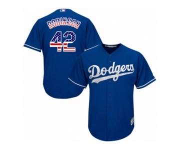 Men's Majestic Los Angeles Dodgers #42 Jackie Robinson Replica Royal Blue USA Flag Fashion Cool Base MLB Jersey