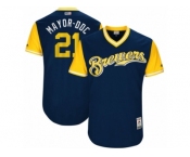 Men's 2017 Little League World Series Brewers Travis Shaw #21 Mayor-DDC Navy Jersey