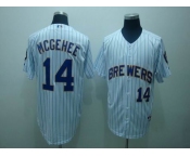 mlb milwaukee brewers #14 mcgehee white(blue strip)