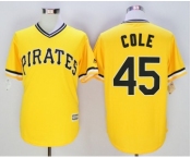 Men Pittsburgh Pirates #45 Gerrit Cole Majestic yellow Official Cool Base Player Jersey