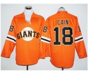 San Francisco Giants #18 Matt Cain Orange Long Sleeve Stitched Baseball Jersey