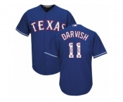 Men's Majestic Texas Rangers #11 Yu Darvish Authentic Royal Blue Team Logo Fashion Cool Base MLB Jersey