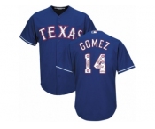 Men's Majestic Texas Rangers #14 Carlos Gomez Authentic Royal Blue Team Logo Fashion Cool Base MLB Jersey