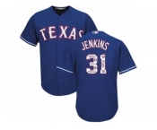 Men's Majestic Texas Rangers #31 Ferguson Jenkins Authentic Royal Blue Team Logo Fashion Cool Base MLB Jersey