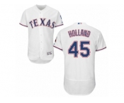Men's Majestic Texas Rangers #45 Derek Holland White Flexbase Authentic Collection MLB Jersey