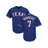 Men's Majestic Texas Rangers #7 Ivan Rodriguez Authentic Royal Blue Team Logo Fashion Cool Base MLB Jersey