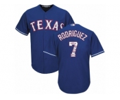 Men's Majestic Texas Rangers #7 Ivan Rodriguez Authentic Royal Blue Team Logo Fashion Cool Base MLB Jersey