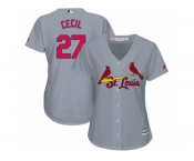 Women Majestic St. Louis Cardinals #27 Brett Cecil Replica Grey Road Cool Base MLB Jersey
