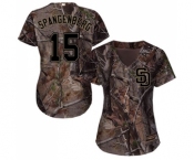 Women's Majestic San Diego Padres #15 Cory Spangenberg Authentic Camo Realtree Collection Flex Base MLB Jersey
