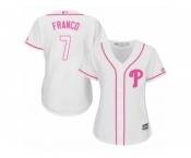 Women's Majestic Philadelphia Phillies #7 Maikel Franco Replica White Fashion Cool Base MLB Jersey