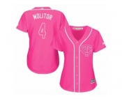 Women's Majestic Minnesota Twins #4 Paul Molitor Replica Pink Fashion Cool Base MLB Jersey