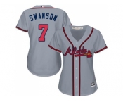 Women's Atlanta Braves #7 Dansby Swanson Grey Road Stitched MLB Jersey