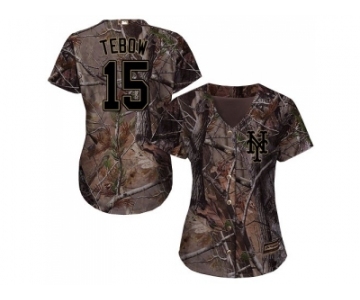 Women New York Mets #15 Tim Tebow Camo Realtree Collection Cool Base Stitched MLB Jersey