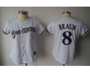 MLB Women Jerseys Milwaukee Brewers #8 braun white