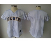 MLB Women Jerseys Milwaukee Brewers blank white[blue strip]