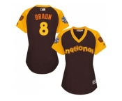Women's Majestic Milwaukee Brewers #8 Ryan Braun Authentic Brown 2016 All-Star National League BP Cool Base MLB Jersey