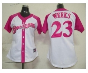 women mlb milwaukee brewers #23 weeks fielder white pink[2012]
