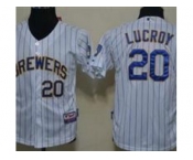 Youth Milwaukee Brewers #20 Lucroy White Blue Jerseys(Strip)