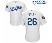 Youth Majestic Los Angeles Dodgers #26 Chase Utley Authentic White Home Cool Base 2018 World Series MLB Jersey