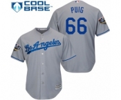 Youth Majestic Los Angeles Dodgers #66 Yasiel Puig Authentic Grey Road Cool Base 2018 World Series MLB Jersey