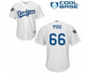 Youth Majestic Los Angeles Dodgers #66 Yasiel Puig Authentic White Home Cool Base 2018 World Series MLB Jersey