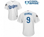 Youth Majestic Los Angeles Dodgers #9 Yasmani Grandal Authentic White Home Cool Base 2018 World Series MLB Jersey