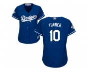 Women Majestic Los Angeles Dodgers #10 Justin Turner Replica Royal Blue Alternate 2017 World Series Bound Cool Base MLB Jersey