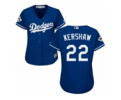 Women Majestic Los Angeles Dodgers #22 Clayton Kershaw Replica Royal Blue Alternate 2017 World Series Bound Cool Base MLB Jersey