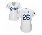 Women Majestic Los Angeles Dodgers #26 Chase Utley Replica White Home 2017 World Series Bound Cool Base MLB Jersey