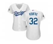 Women Majestic Los Angeles Dodgers #32 Sandy Koufax Replica White Home 2017 World Series Bound Cool Base MLB Jersey