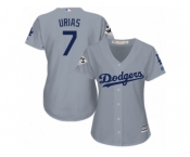Women Majestic Los Angeles Dodgers #7 Julio Urias Authentic Grey Road 2017 World Series Bound Cool Base MLB Jersey