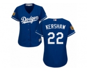Women's Majestic Los Angeles Dodgers #22 Clayton Kershaw Authentic Royal Blue 2017 Spring Training Cool Base MLB Jersey