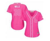 Women's Majestic Los Angeles Dodgers #30 Maury Wills Replica Pink Fashion Cool Base MLB Jersey