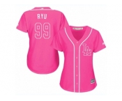 Women's Majestic Los Angeles Dodgers #99 Hyun-Jin Ryu Replica Pink Fashion Cool Base MLB Jersey