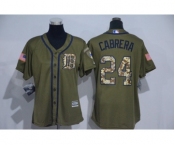 Women Majestic Detroit Tigers #24 Miguel Cabrera Authentic Green Salute to Service MLB Jersey