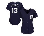 Women's Detroit Tigers #13 Omar Vizquel Navy Blue Alternate Stitched MLB Jersey
