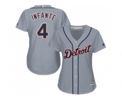 Women's Detroit Tigers #4 Omar Infante Grey Road Stitched MLB Jersey