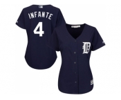 Women's Detroit Tigers #4 Omar Infante Navy Blue Alternate Stitched MLB Jersey